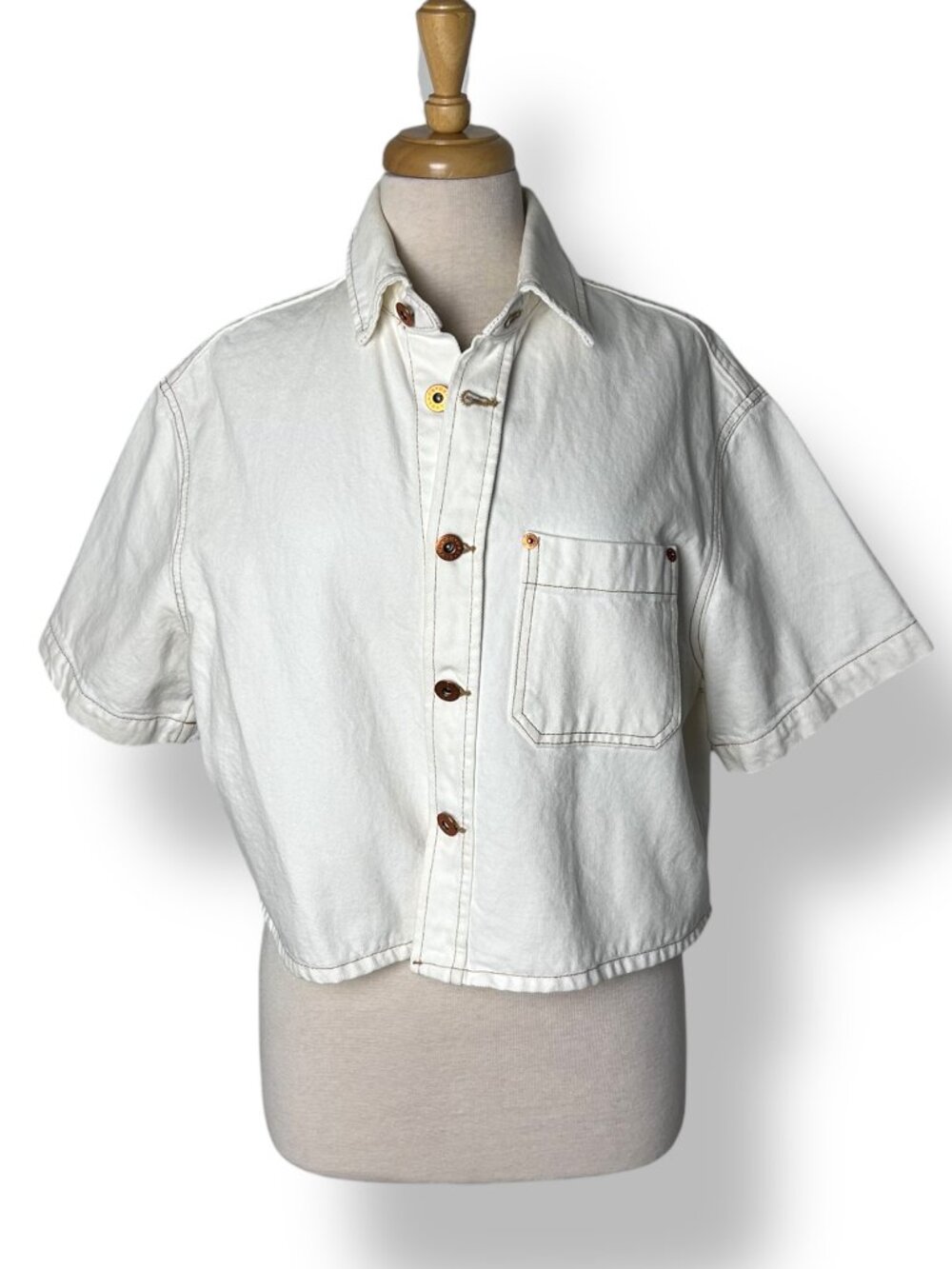 SlvrLake Cara Cream Off White Short Sleeve Denim Shirt Jacket Top Sz XS